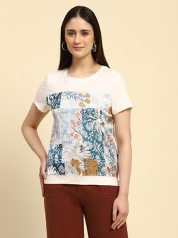 Global Republic - White Cotton Graphic Print T-Shirt for Women