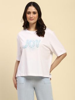 Global Republic - White Cotton 3D Ribbon Embroidery T-Shirt for Women
