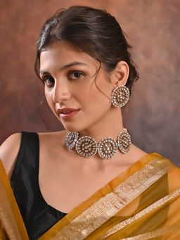 Fida - Wedding Ethnic Indian Bold Kundan Stone Necklace With Earrings For Women (Set of 2)