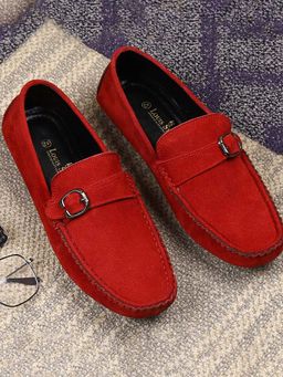 Louis Stitch - Solid Red Italian Suede Leathers Slip On Casual Shoes