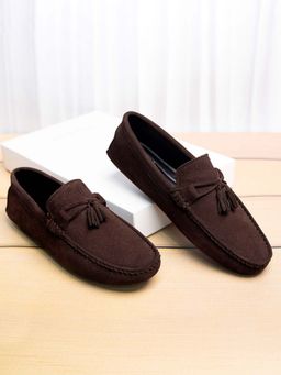 Louis Stitch - Brown Italian Suede Leather Handmade Driving Tassel Loafers