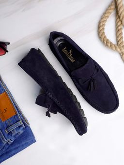 Louis Stitch - Blue Italian Suede Leather Handmade Driving Tassel Loafers