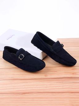 Louis Stitch - Italian Moccasins Blue Suede Plain Loafers for Men