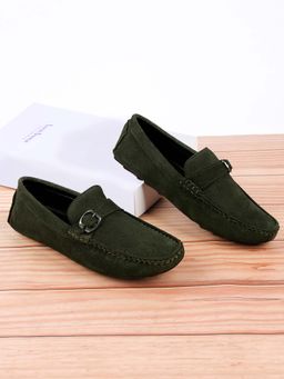 Louis Stitch - Italian Moccasins Green Suede Plain Loafers for Men