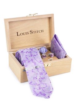 Louis Stitch - Mens Pastel Purple Silk Necktie Accessory Gift Set