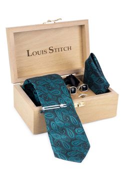 Louis Stitch - Mens Pine Teal Silk Necktie Accessory Gift Set