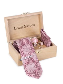 Louis Stitch - Mens Pink Silk Necktie Accessory Gift Set