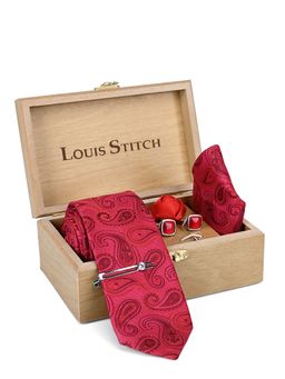 Louis Stitch - Men's Venetian Red Silk Necktie Accessory Gift Set