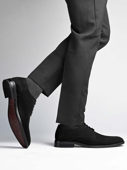 Louis Stitch - Men Jet Black Suede Leather Lightweight Derbies