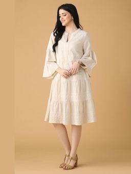BOHO-CHIC By Sukriti Jain - Cream Tiered Midi Dress With Bell Sleeves