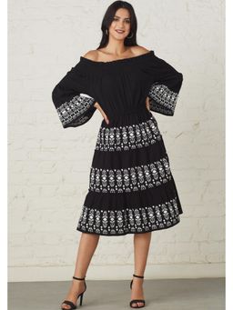 BOHO-CHIC By Sukriti Jain - Black Off Shoulder Tiered Midi Dress