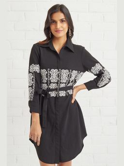 BOHO-CHIC By Sukriti Jain - Black Monochrome Cross Stitch Shirt Mini Dress