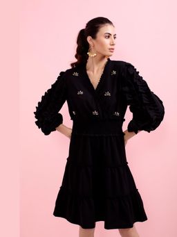 BOHO-CHIC By Sukriti Jain - Blue Hand Embellished Ruffled Sleeved Dress