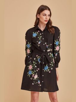 BOHO-CHIC By Sukriti Jain - Black Exquisite Embroidered Shirt Dress