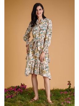 BOHO-CHIC By Sukriti Jain - Peach Summertime Printed Midi Dress and Belt