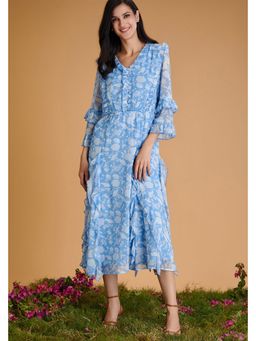 BOHO-CHIC By Sukriti Jain - Blue Floral Sweetheart Dress