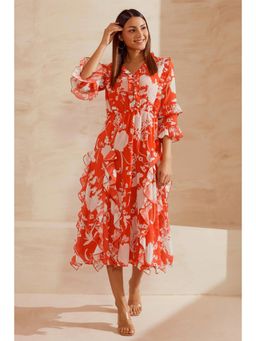 BOHO-CHIC By Sukriti Jain - Orange Floral Sweetheart Maxi Dress