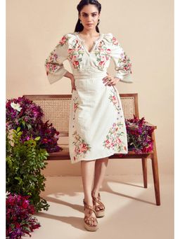 BOHO-CHIC By Sukriti Jain - Cream The Enchanted Embroidered Midi Dress