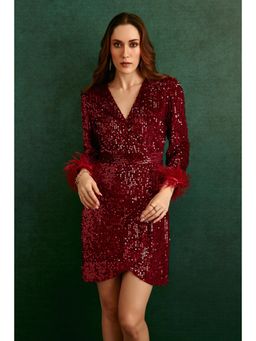 BOHO-CHIC By Sukriti Jain - Wine Drop Dead Gorgeous Feather Mini Dress