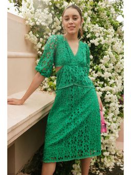 BOHO-CHIC By Sukriti Jain - Green Emerald Broderie Midi Dress