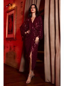 BOHO-CHIC By Sukriti Jain - Wine Draped Sequin Maxi Dress