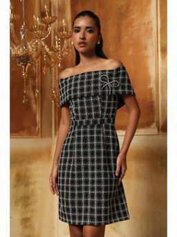 BOHO-CHIC By Sukriti Jain - Black Boho Chic Classic Off The Shoulder Tweed Dress