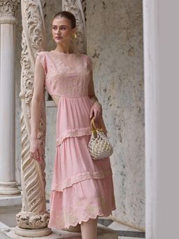 BOHO-CHIC By Sukriti Jain - Pink Iconic Tiered All About Flowers Midi Dress