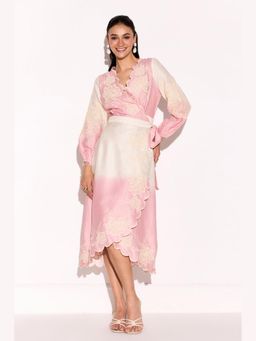 BOHO-CHIC By Sukriti Jain - Pink Como Ombre Wrap Midi Dress