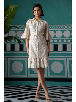 BOHO-CHIC By Sukriti Jain - Cream Broderie Shirt Knee Length Dress
