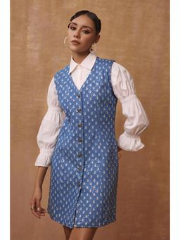BOHO-CHIC By Sukriti Jain - Blue Metallic Denim Waistcoat Mini Dress