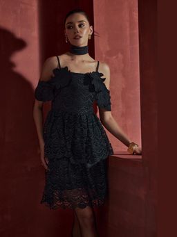 BOHO-CHIC By Sukriti Jain - Black Off The Shoulder Mini Dress