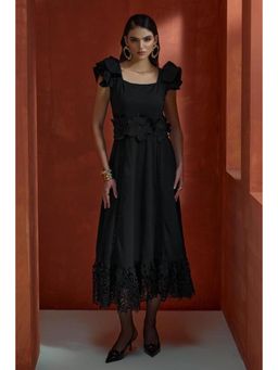 BOHO-CHIC By Sukriti Jain - Black Flutter Sleeved Midi Dress