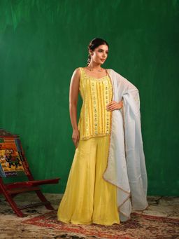 AHI Clothing - Yellow Ghungroo Heavy Short Kurta and Palazzo with Dupatta
