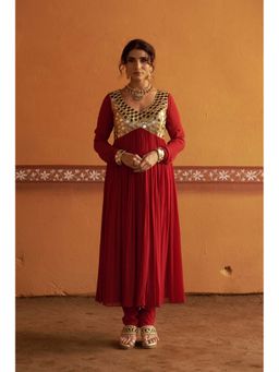 THETAA - Hand-Embroidered Mirror Work Anarkali With Churidar and Dupatta