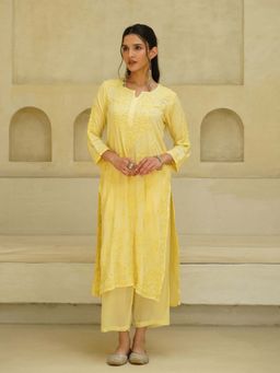House of Chikankari - Yellow Modal Chikankari Kurta