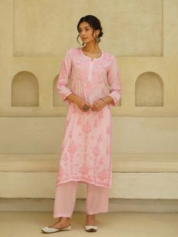 House of Chikankari - Pink Modal Chikankari Kurta