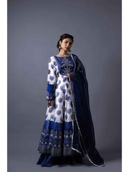 THETAA - Blue Hand Embroidered Kalidar Anarkali with Sharara and Dupatta