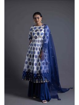 THETAA - Blue Anarkali With Sharara and Dupatta