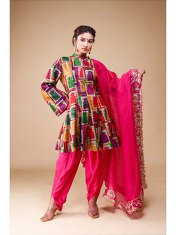 THETAA - Pink Kalidar Kurta With Tulip Dhoti Pant and Dupatta