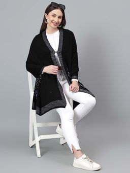 Cantabil - Womens Self Design Black Hook Closure Stole