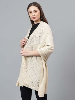 Cantabil - Womens Self Design Beige Hook Closure Stole