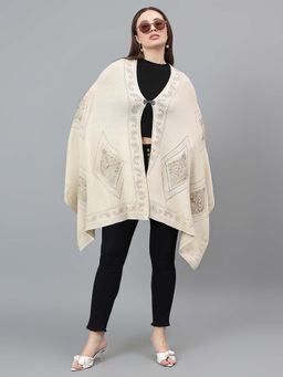 Cantabil - Womens Self Design Beige Hook Closure Stole