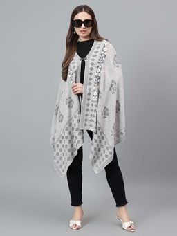 Cantabil - Womens Self Design Grey Hook Closure Stole