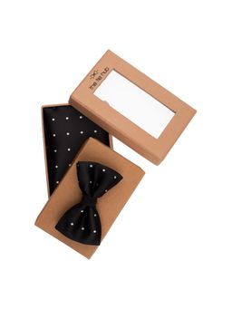 The Tie Hub - Black Polka Bow Tie For Men And Pocket Square Gift