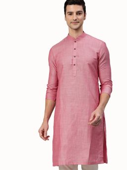 Manthan - Pink Blended Cotton Solid Design Kurta