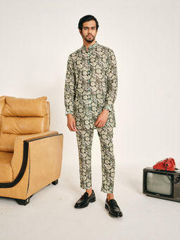 Project Bandi - Forest Green Print Kora Chanderi Kurta with Pajama (Set of 2)