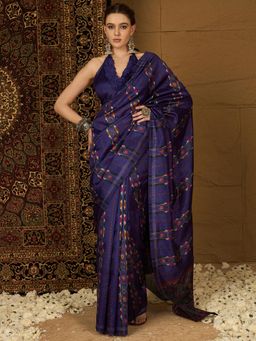 Sareemall - Womens Bhagalpuri Silk Purple Printed Designer Saree with Unstitched Blouse