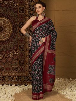 Sareemall - Womens Bhagalpuri Silk Black Printed Designer Saree with Unstitched Blouse