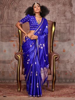 Akhilam - Womens Silk Blend Blue Woven Design Designer Saree with Unstitched Blouse