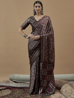Sareemall - Womens Georgette Grey Printed Designer Saree with Unstitched Blouse
